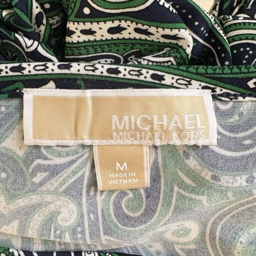 Michael Kors Shirt Dress M Shift Paisley Chain Green Long Sleeve Jersey Stretch
